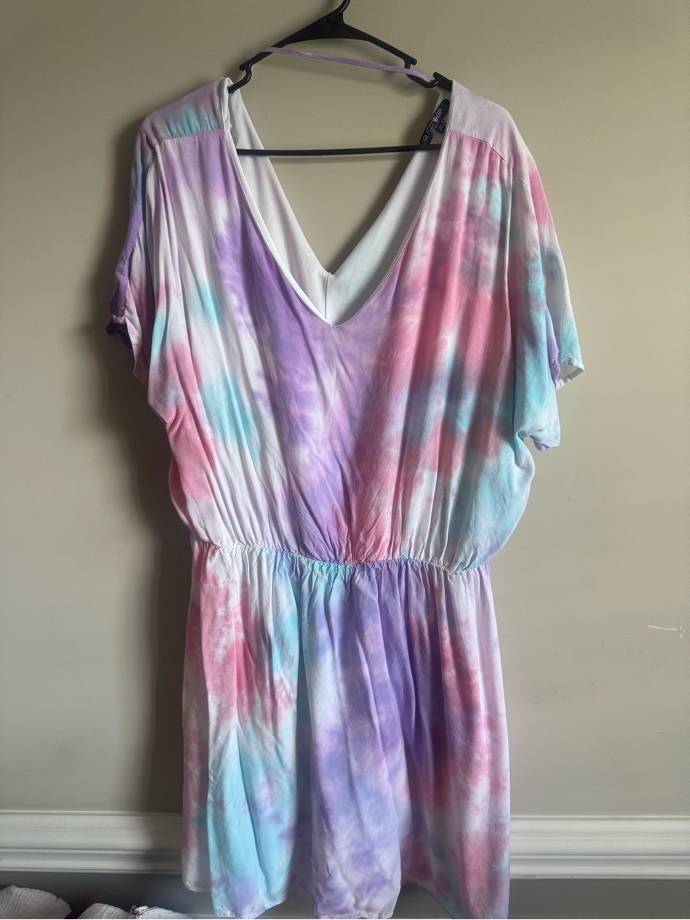 Tie-Dye Pastel V-Neck dress - Pastel Pink, Purple & Blue - Picture 1 of 3